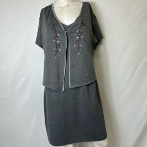 VINTAGE RAW SUGAR BRAND SIZE 3X GRAY DRESS W ATTACHED JACKET POLYESTER